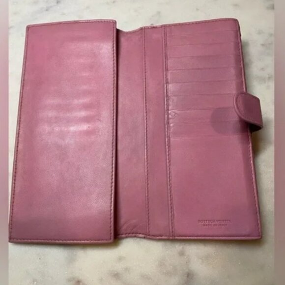 PINK Authentic Bottega Veneta Intrecciato Snap Long Wallet - Picture 3 of 10